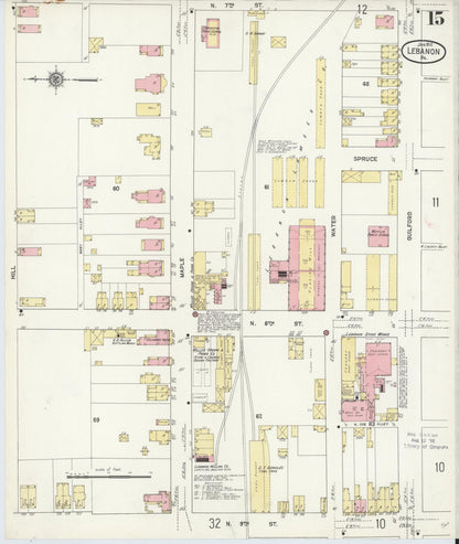 Sanborn Fire Insurance Map from Lebanon, Lebanon County, Pennsylvania (1912), Sheet #0015 - Historic Sanborn Fire Insurance Map Print, vintage old map wall art, antique decor, genealogy gift, Pennsylvania Pennsylvania map