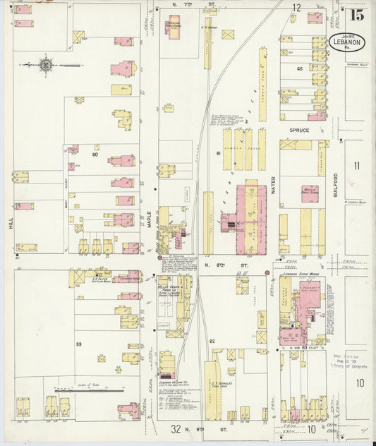 Sanborn Fire Insurance Map from Lebanon, Lebanon County, Pennsylvania (1912), Sheet #0015 - Historic Sanborn Fire Insurance Map Print, vintage old map wall art, antique decor, genealogy gift, Pennsylvania Pennsylvania map