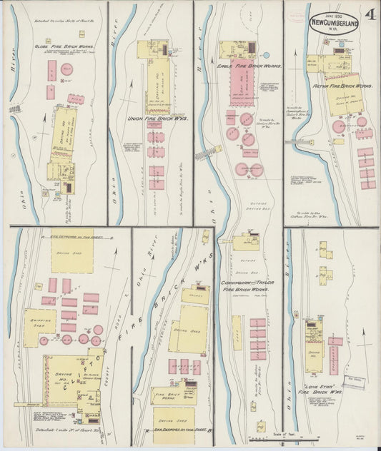 Sanborn Fire Insurance Map from New Cumberland, Hancock County, West Virginia (1890), Sheet #0004 - Historic Sanborn Fire Insurance Map Print, vintage old map wall art, antique decor, genealogy gift, West Virginia West Virginia map