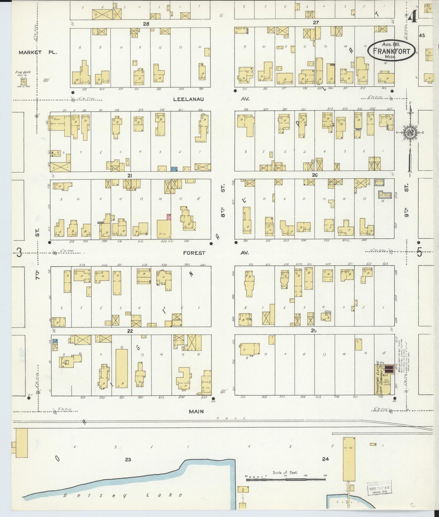 Sanborn Fire Insurance Map from Frankfort, Benzie County, Michigan (1911), Sheet #0004 - Historic Sanborn Fire Insurance Map Print, vintage old map wall art, antique decor, genealogy gift, Michigan Michigan map