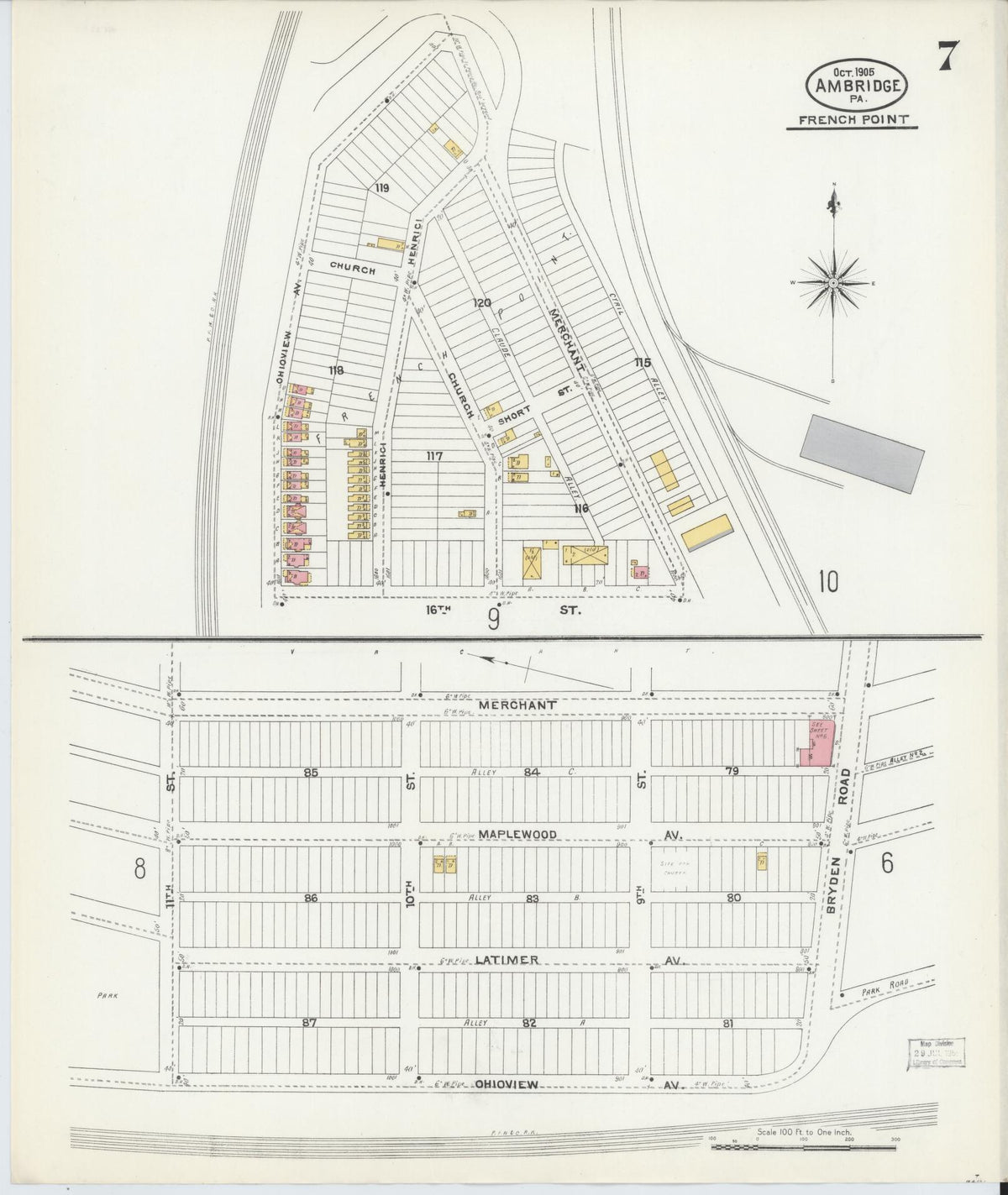 Sanborn Fire Insurance Map from Ambridge, Beaver County, Pennsylvania (1905), Sheet #0007 - Complete Map Set gallery image, historic Sanborn map, vintage wall art, Pennsylvania Pennsylvania