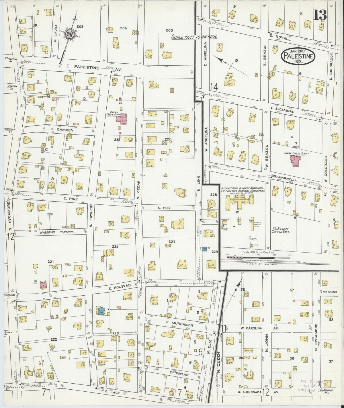 Sanborn Fire Insurance Map from Palestine, Anderson County, Texas (1919), Sheet #0013 - Complete Map Set gallery image, historic Sanborn map, vintage wall art, Texas Texas