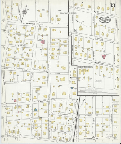 Sanborn Fire Insurance Map from Palestine, Anderson County, Texas (1919), Sheet #0013 - Complete Map Set gallery image, historic Sanborn map, vintage wall art, Texas Texas