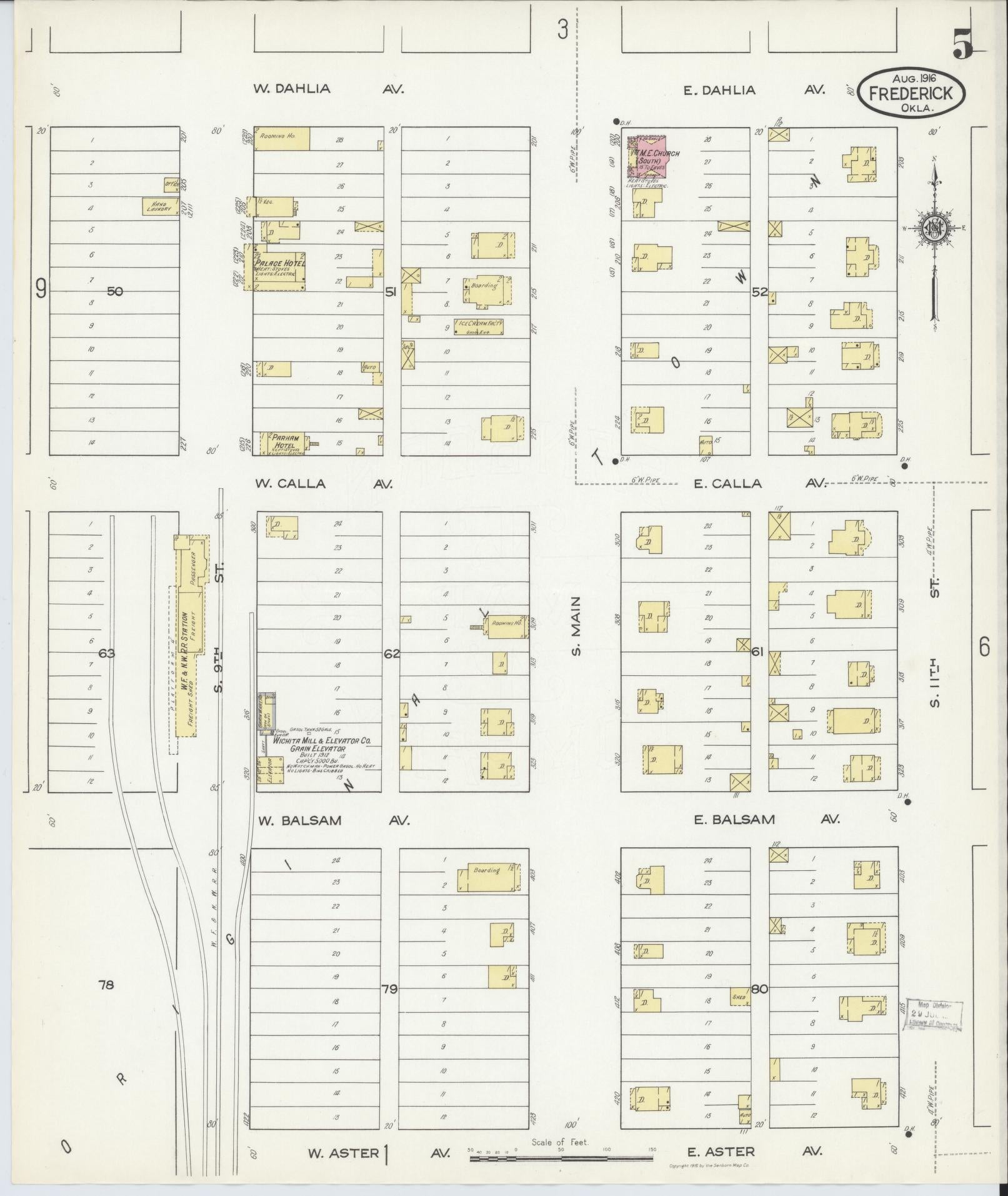 Sanborn Fire Insurance Map from Frederick, Tillman County, Oklahoma (1916), Sheet #0005 - Historic Sanborn Fire Insurance Map Print, vintage old map wall art, antique decor, genealogy gift, Oklahoma Oklahoma map