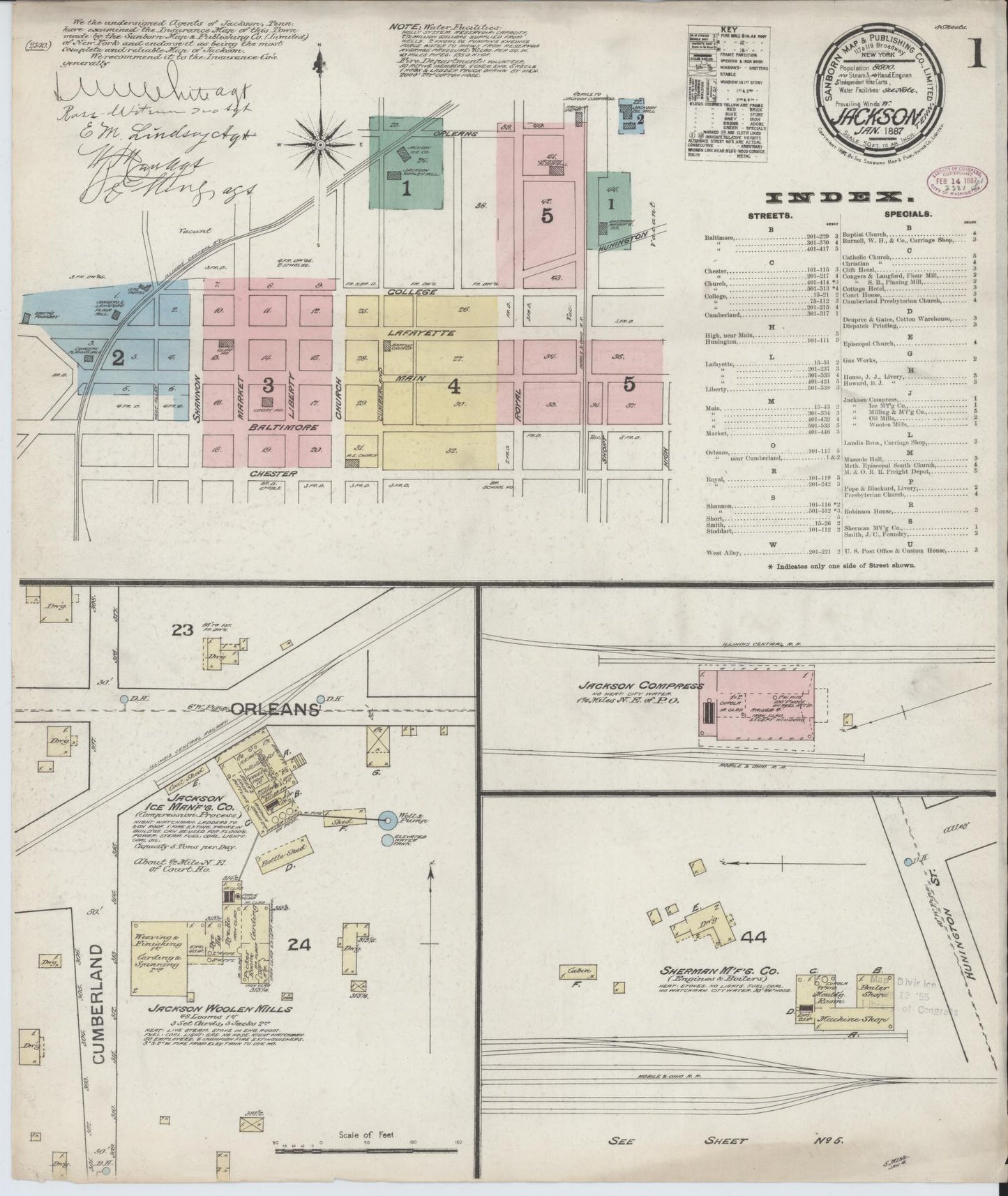 Sanborn Fire Insurance Map from Jackson, Madison County, Tennessee (1887), Sheet #0001 - Complete Map Set gallery image, historic Sanborn map, vintage wall art, Tennessee Tennessee