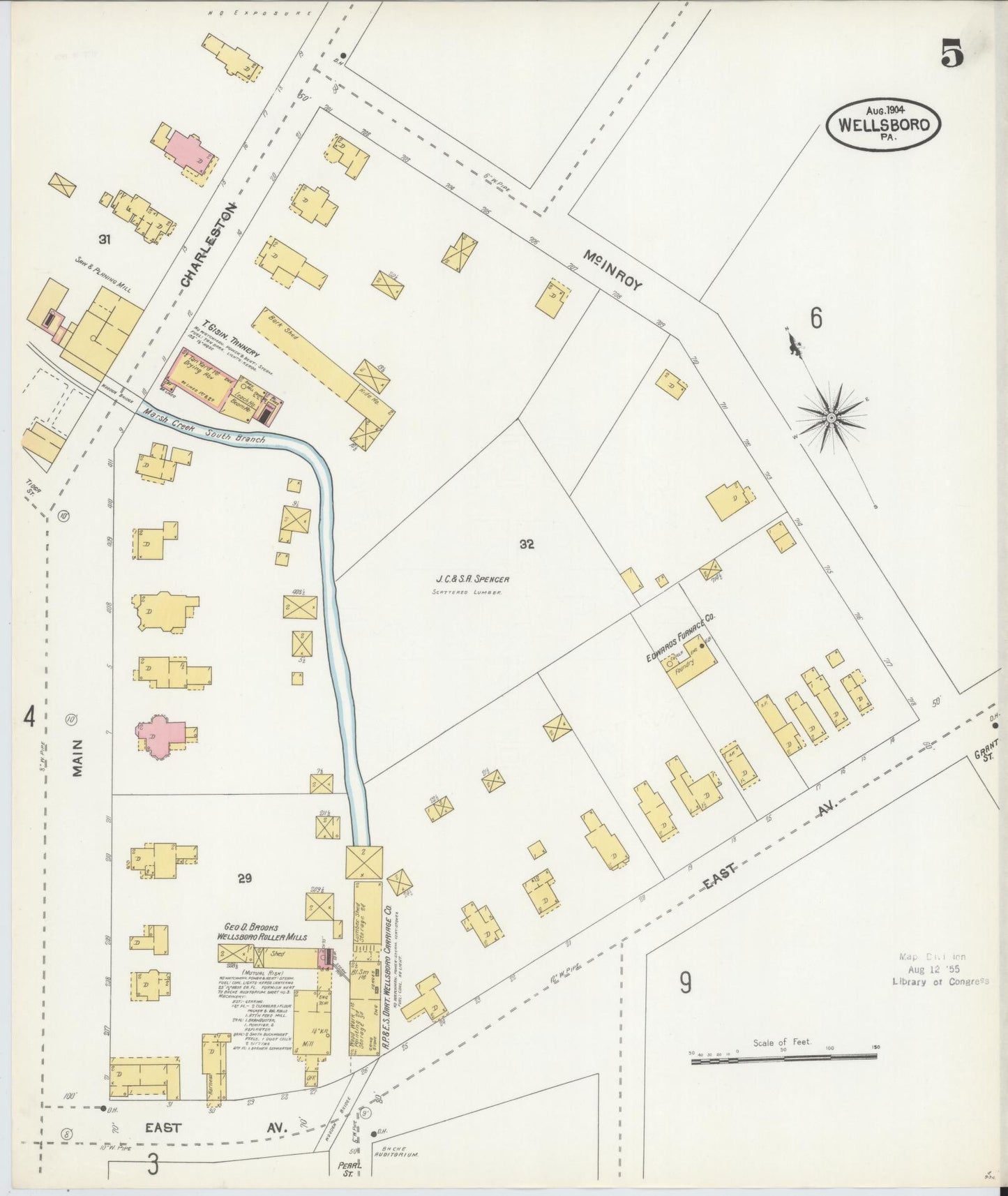 Sanborn Fire Insurance Map from Wellsboro, Tioga County, Pennsylvania (1904), Sheet #0005 - Complete Map Set gallery image, historic Sanborn map, vintage wall art, Pennsylvania Pennsylvania