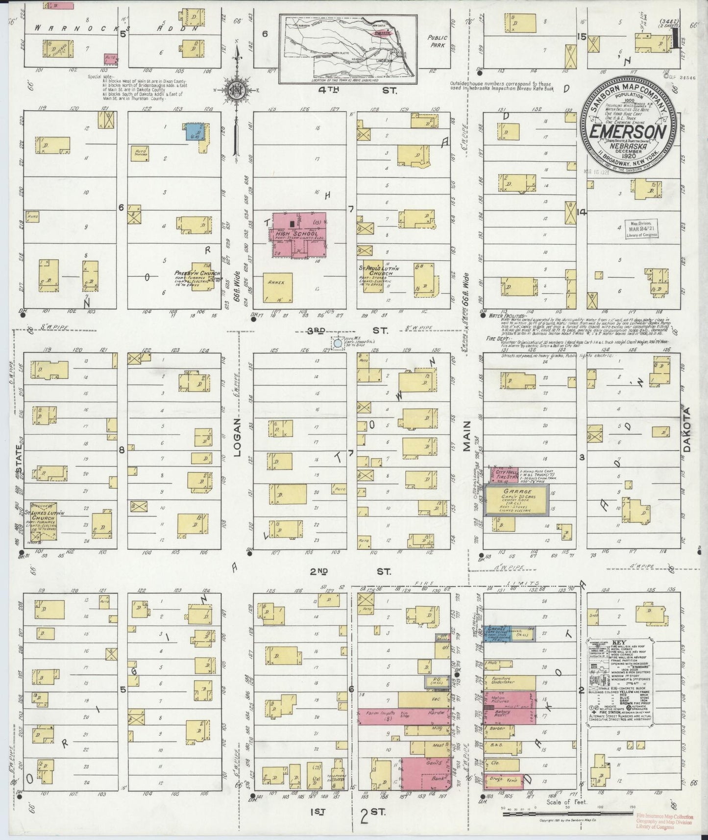Sanborn Fire Insurance Map from Emerson, Dakota, Dixon, And Thurston Counties, Nebraska (1920), Sheet #0001 - Complete Map Set gallery image, historic Sanborn map, vintage wall art, Nebraska Nebraska