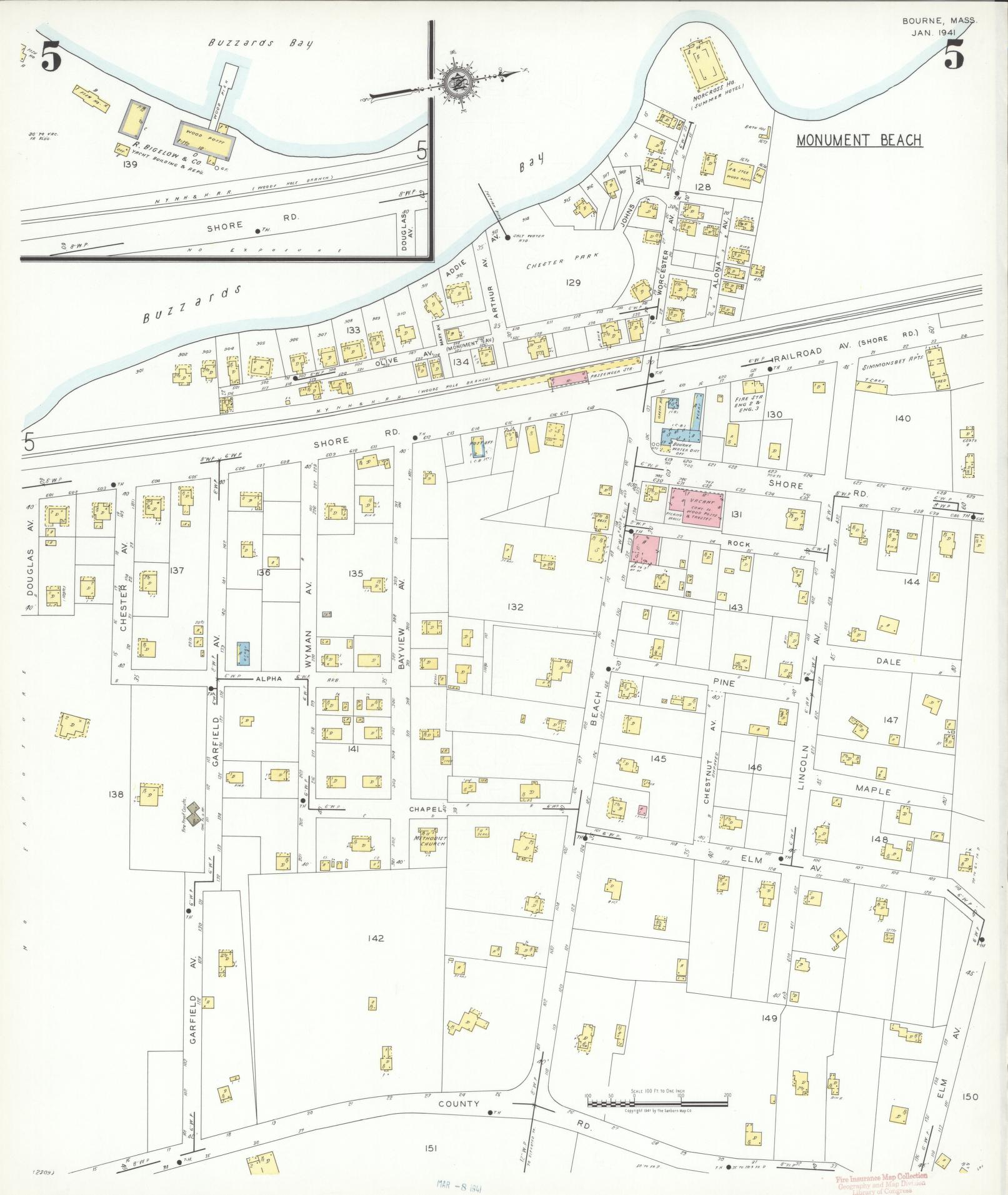 Sanborn Fire Insurance Map from Bourne, Barnstable County, Massachusetts (1941), Sheet #0005 - Historic Sanborn Fire Insurance Map Print, vintage old map wall art, antique decor, genealogy gift, Massachusetts Massachusetts map