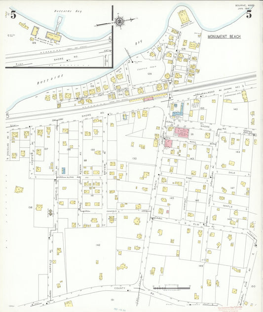 Sanborn Fire Insurance Map from Bourne, Barnstable County, Massachusetts (1941), Sheet #0005 - Historic Sanborn Fire Insurance Map Print, vintage old map wall art, antique decor, genealogy gift, Massachusetts Massachusetts map