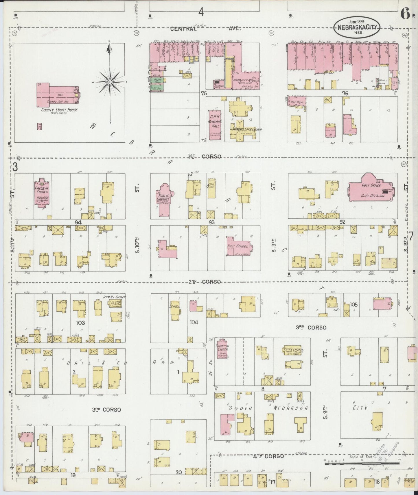 Sanborn Fire Insurance Map from Nebraska City, Otoe County, Nebraska (1899), Sheet #0006 - Complete Map Set gallery image, historic Sanborn map, vintage wall art, Nebraska Nebraska