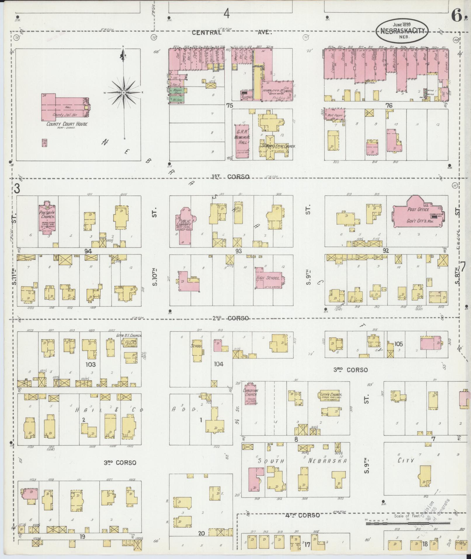 Sanborn Fire Insurance Map from Nebraska City, Otoe County, Nebraska (1899), Sheet #0006 - Complete Map Set gallery image, historic Sanborn map, vintage wall art, Nebraska Nebraska