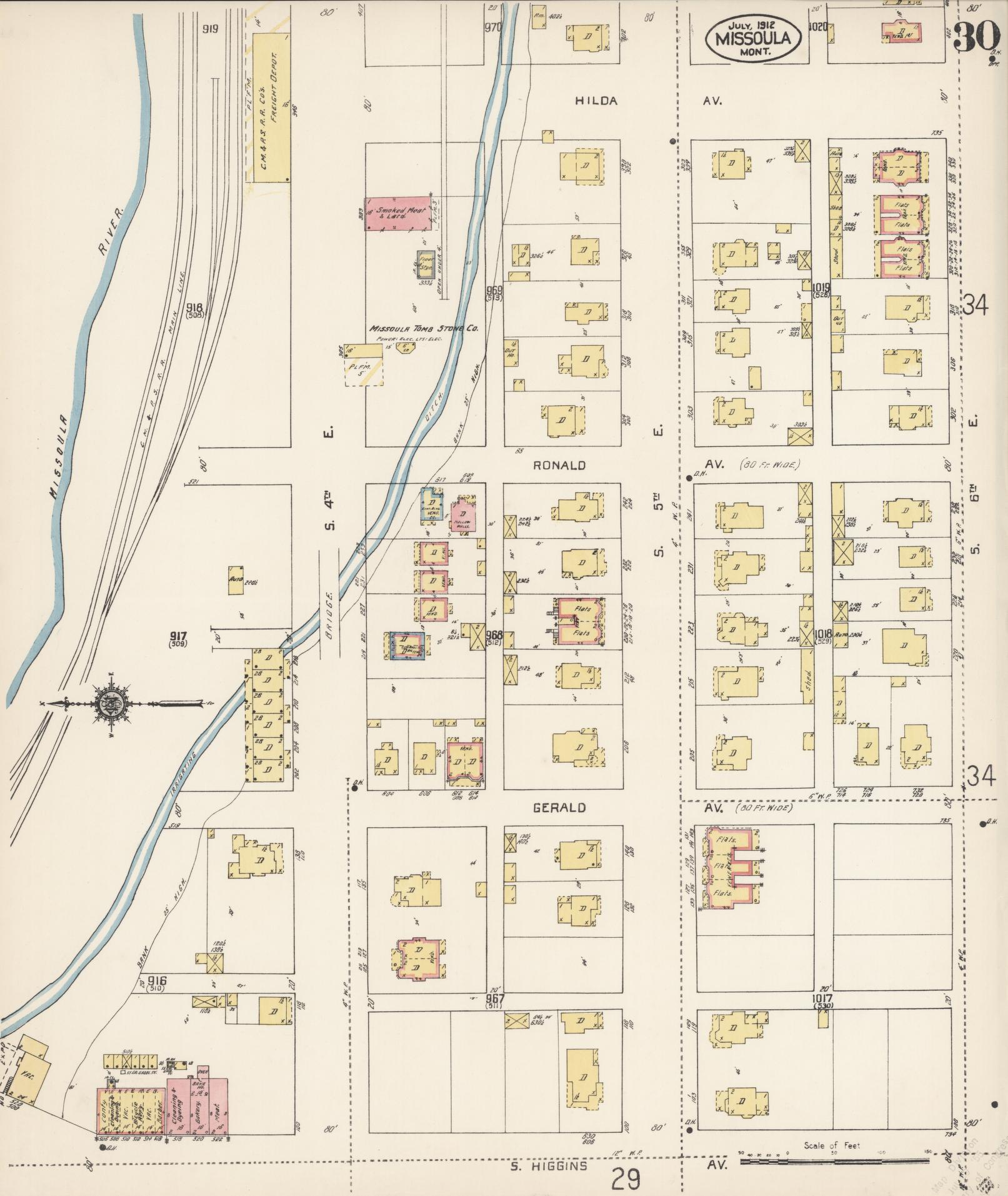 Sanborn Fire Insurance Map from Missoula, Missoula County, Montana (1912), Sheet #0030 - Complete Map Set gallery image, historic Sanborn map, vintage wall art, Montana Montana