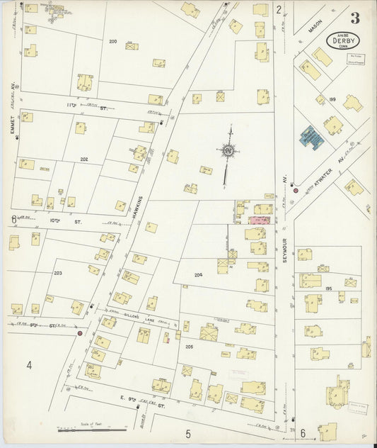 Sanborn Fire Insurance Map from Derby, New Haven County, Connecticut (1912), Sheet #0003 - Historic Sanborn Fire Insurance Map Print, vintage old map wall art, antique decor, genealogy gift, Connecticut Connecticut map