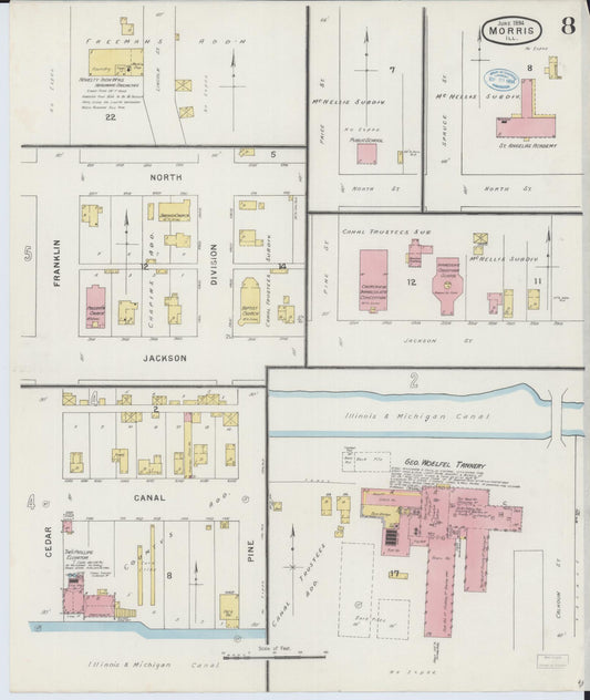Sanborn Fire Insurance Map from Morris, Grundy County, Illinois (1894), Sheet #0008 - Historic Sanborn Fire Insurance Map Print, vintage old map wall art, antique decor, genealogy gift, Illinois Illinois map