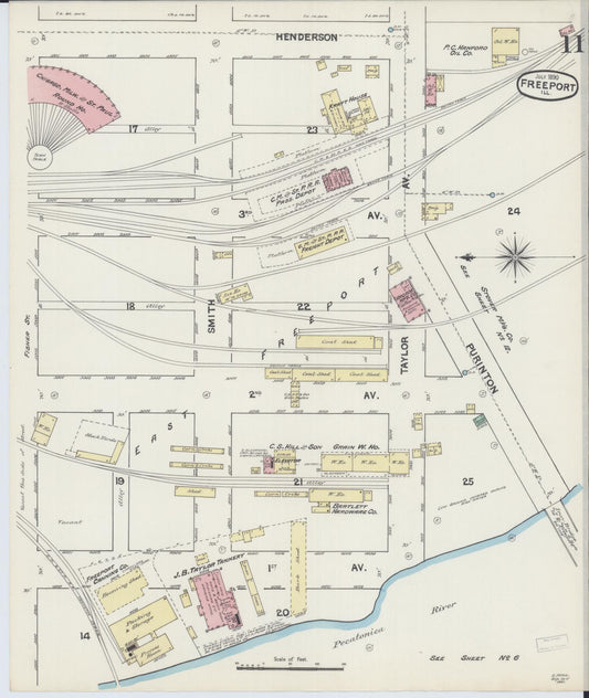 Sanborn Fire Insurance Map from Freeport, Stephenson County, Illinois (1890), Sheet #0011 - Historic Sanborn Fire Insurance Map Print, vintage old map wall art, antique decor, genealogy gift, Illinois Illinois map