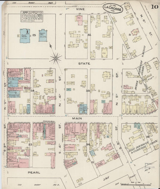 Sanborn Fire Insurance Map from La Crosse, La Crosse County, Wisconsin (1884), Sheet #0010 - Historic Sanborn Fire Insurance Map Print, vintage old map wall art, antique decor, genealogy gift, Wisconsin Wisconsin map