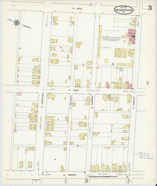 Sanborn Fire Insurance Map from Mechanicsburg, Cumberland County, Pennsylvania (1911), Sheet #0003 - Historic Sanborn Fire Insurance Map Print, vintage old map wall art, antique decor, genealogy gift, Pennsylvania Pennsylvania map