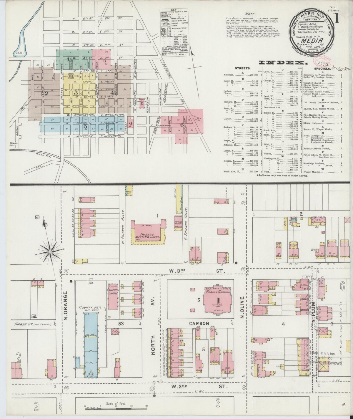 Sanborn Fire Insurance Map from Media, Delaware County, Pennsylvania (1894), Sheet #0001 - Complete Map Set gallery image, historic Sanborn map, vintage wall art, Pennsylvania Pennsylvania