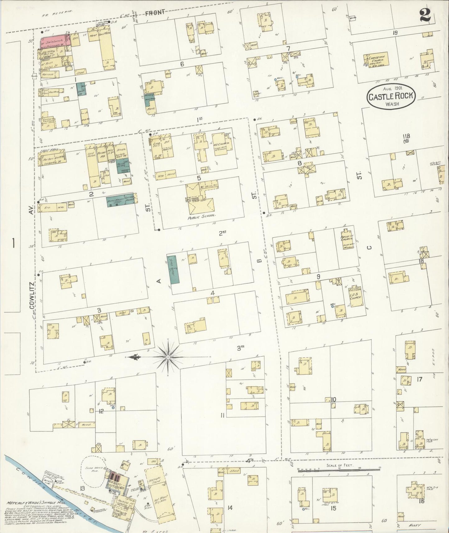 Sanborn Fire Insurance Map from Castle Rock, Cowlitz County, Washington (1901), Sheet #0002 - Complete Map Set gallery image, historic Sanborn map, vintage wall art, Washington Washington