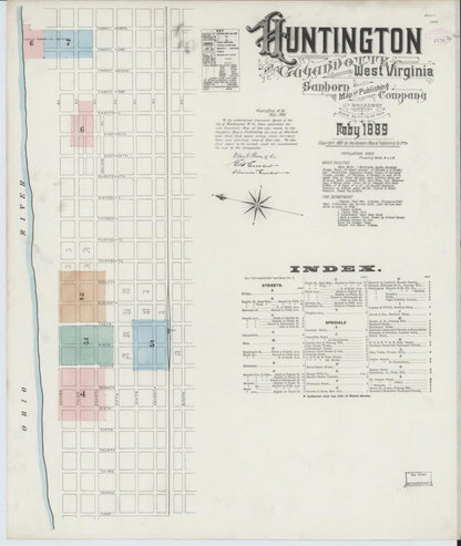 Sanborn Fire Insurance Map from Huntington, Cabell County, West Virginia (1889), Sheet #0001 - Complete Map Set gallery image, historic Sanborn map, vintage wall art, West Virginia West Virginia