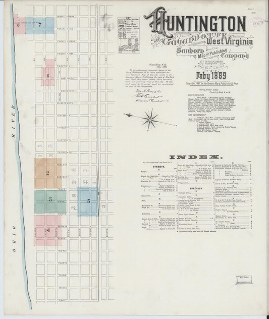 Sanborn Fire Insurance Map from Huntington, Cabell County, West Virginia (1889), Sheet #0001 - Complete Map Set gallery image, historic Sanborn map, vintage wall art, West Virginia West Virginia