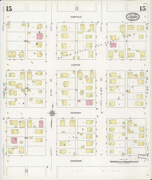 Sanborn Fire Insurance Map from Laramie, Albany County, Wyoming (1924), Sheet #0015 - Historic Sanborn Fire Insurance Map Print, vintage old map wall art, antique decor, genealogy gift, Wyoming Wyoming map