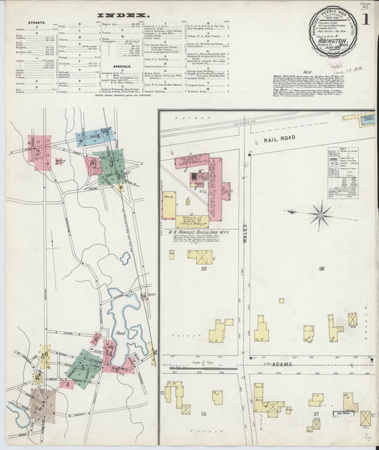 Sanborn Fire Insurance Map from Abington, Plymouth County, Massachusetts (1896), Sheet #0001 - Complete Map Set gallery image, historic Sanborn map, vintage wall art, Massachusetts Massachusetts