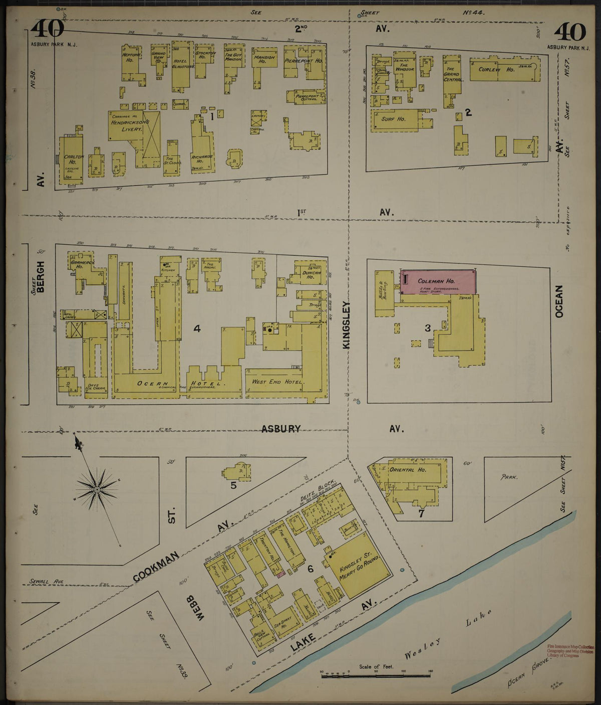 Sanborn Fire Insurance Map from New Jersey Coast, New Jersey Coast, New Jersey (1890), Sheet #0040 - Historic Sanborn Fire Insurance Map Print, vintage old map wall art, antique decor, genealogy gift, New Jersey Coast New Jersey map