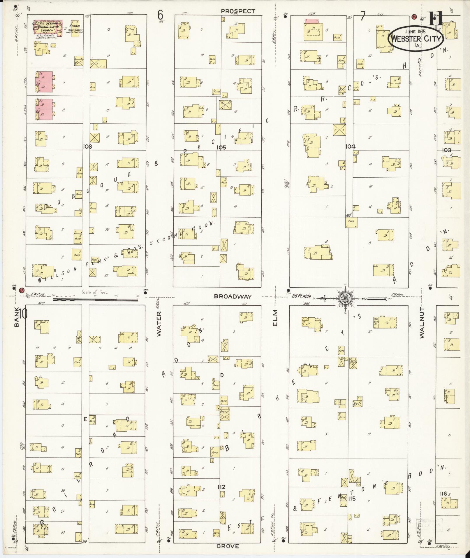 Sanborn Fire Insurance Map from Webster City, Hamilton County, Iowa (1915), Sheet #0011 - Historic Sanborn Fire Insurance Map Print, vintage old map wall art