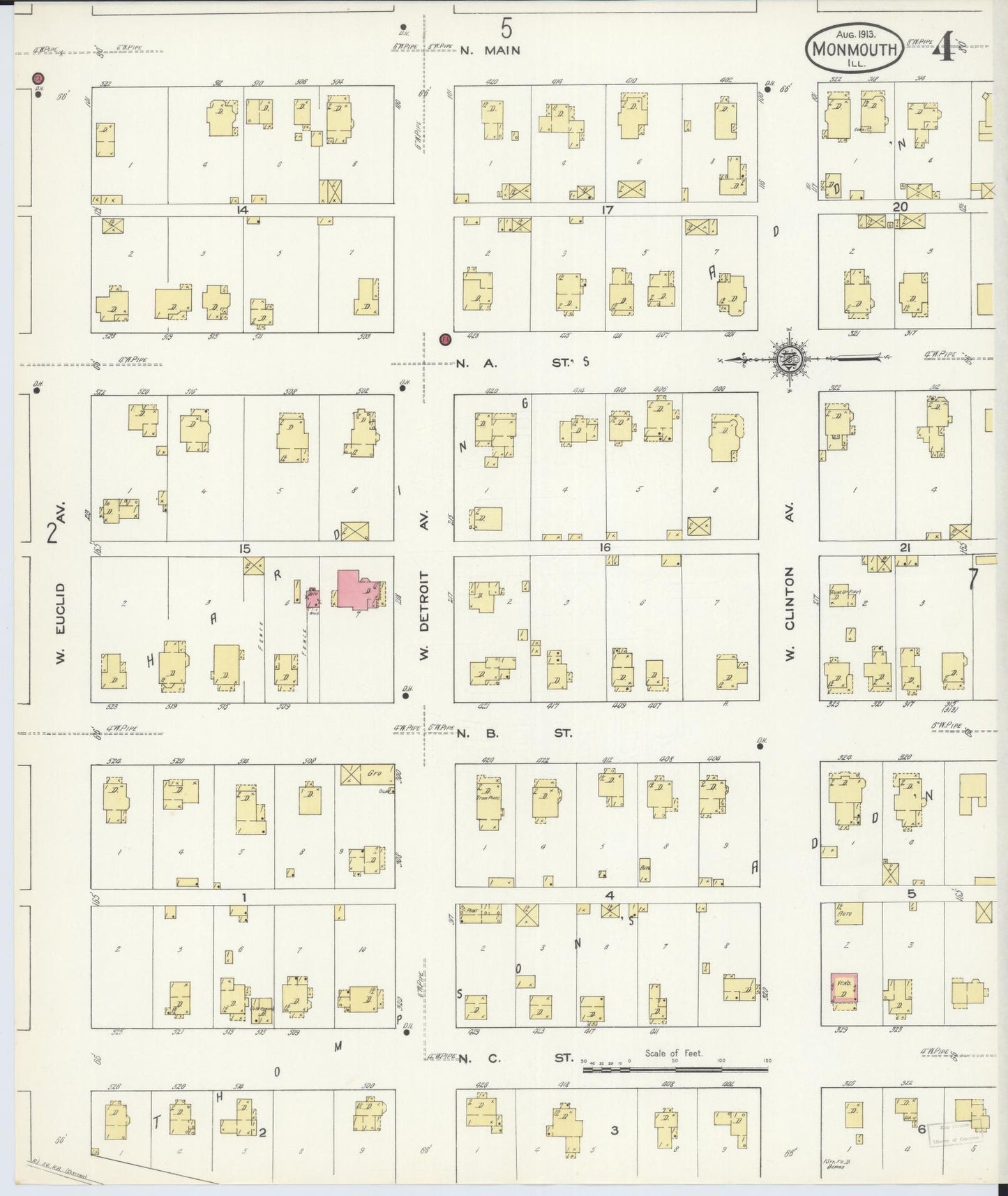 Sanborn Fire Insurance Map from Monmouth, Warren County, Illinois (1913), Sheet #0004 - Complete Map Set gallery image, historic Sanborn map, vintage wall art, Illinois Illinois