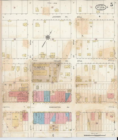 Sanborn Fire Insurance Map from Ryan, Jefferson County, Oklahoma (1932), Sheet #0005 - Complete Map Set gallery image, historic Sanborn map, vintage wall art, Oklahoma Oklahoma