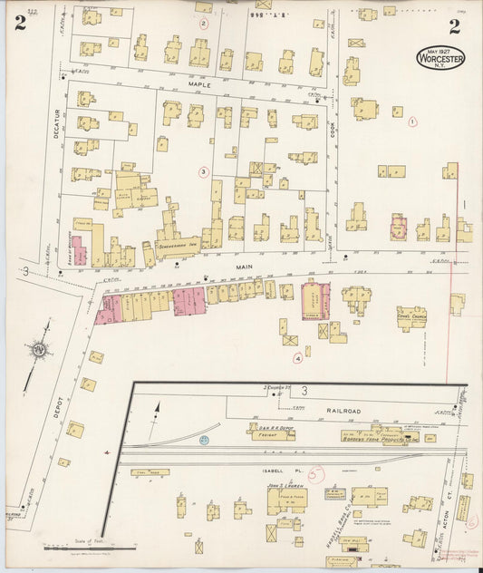 Sanborn Fire Insurance Map from Worcester, Otsego County, New York (1927), Sheet #0002 - Historic Sanborn Fire Insurance Map Print, vintage old map wall art, antique decor, genealogy gift, New York New York map