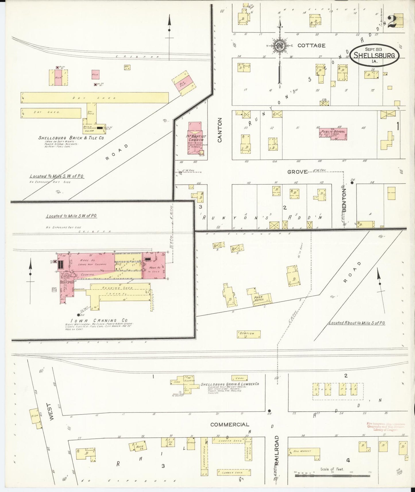 Sanborn Fire Insurance Map from Shellsburg, Benton County, Iowa (1913), Sheet #0002 - Historic Sanborn Fire Insurance Map Print, vintage old map wall art