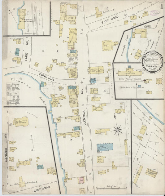 Sanborn Fire Insurance Map from Carmel, Putnam County, New York (1887), Sheet #0001 - Historic Sanborn Fire Insurance Map Print, vintage old map wall art, antique decor, genealogy gift, New York New York map