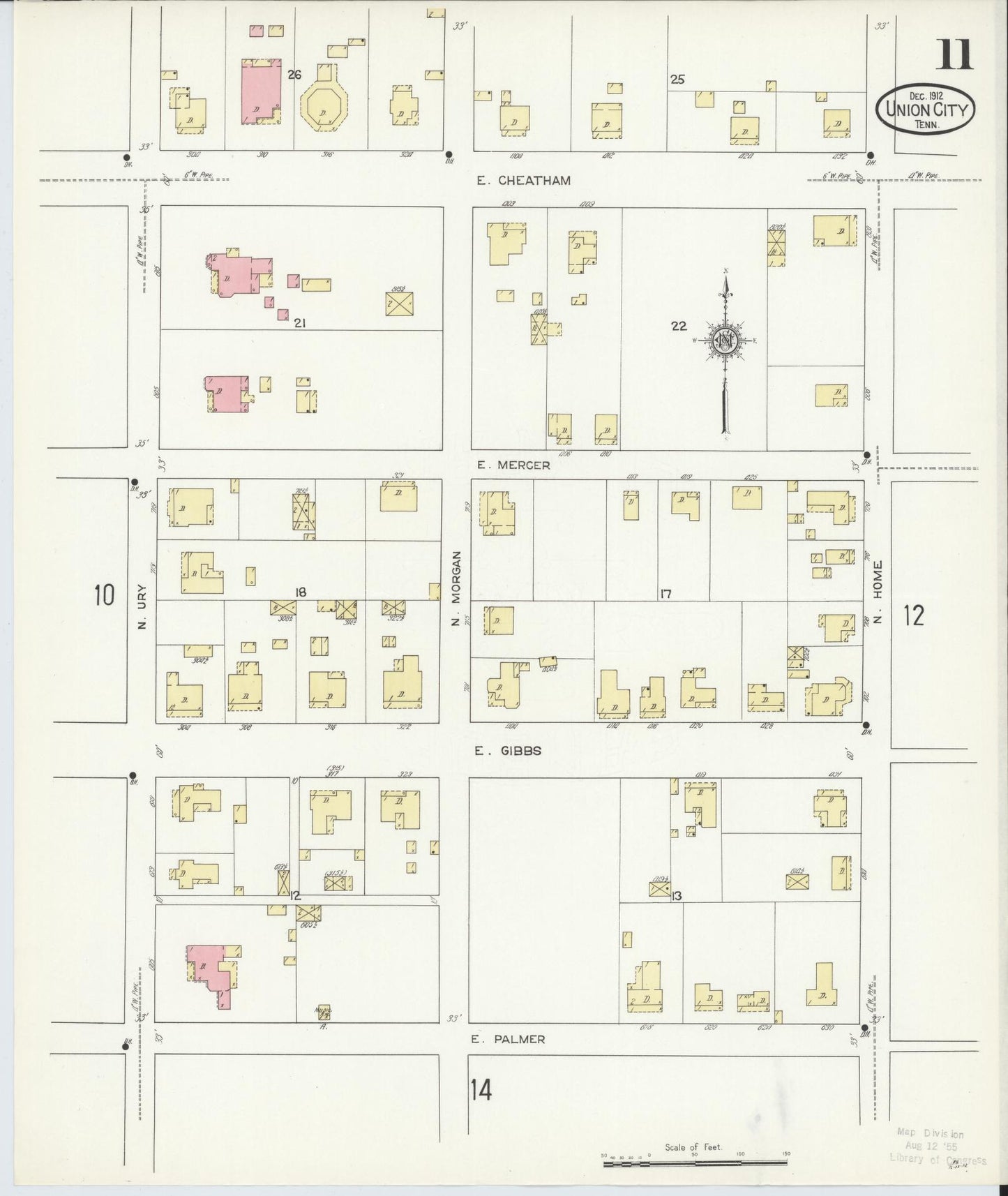 Sanborn Fire Insurance Map from Union City, Obion County, Tennessee (1912), Sheet #0011 - Complete Map Set gallery image, historic Sanborn map, vintage wall art, Tennessee Tennessee