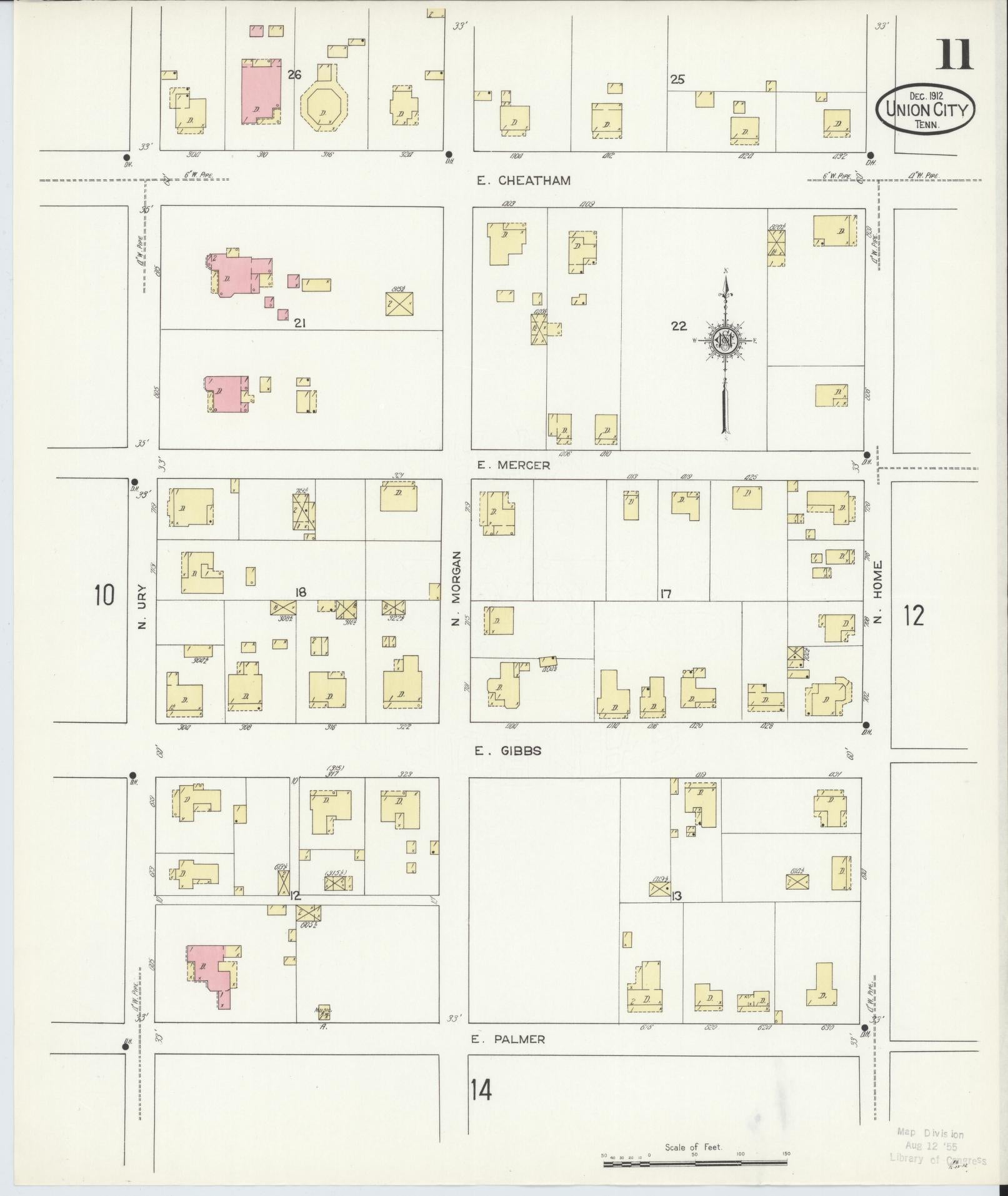 Sanborn Fire Insurance Map from Union City, Obion County, Tennessee (1912), Sheet #0011 - Complete Map Set gallery image, historic Sanborn map, vintage wall art, Tennessee Tennessee