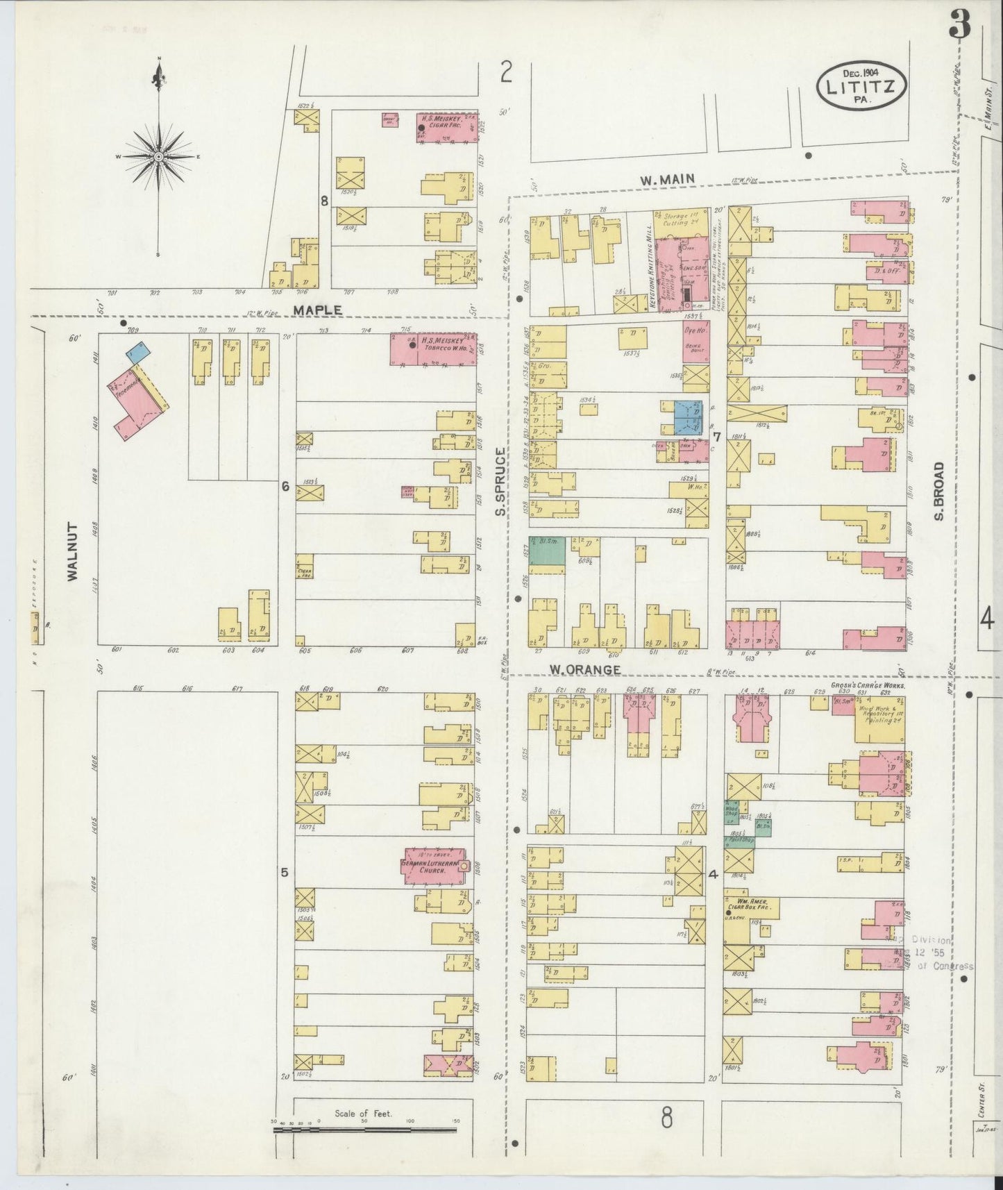 Sanborn Fire Insurance Map from Lititz, Lancaster County, Pennsylvania (1904), Sheet #0003 - Complete Map Set gallery image, historic Sanborn map, vintage wall art, Pennsylvania Pennsylvania