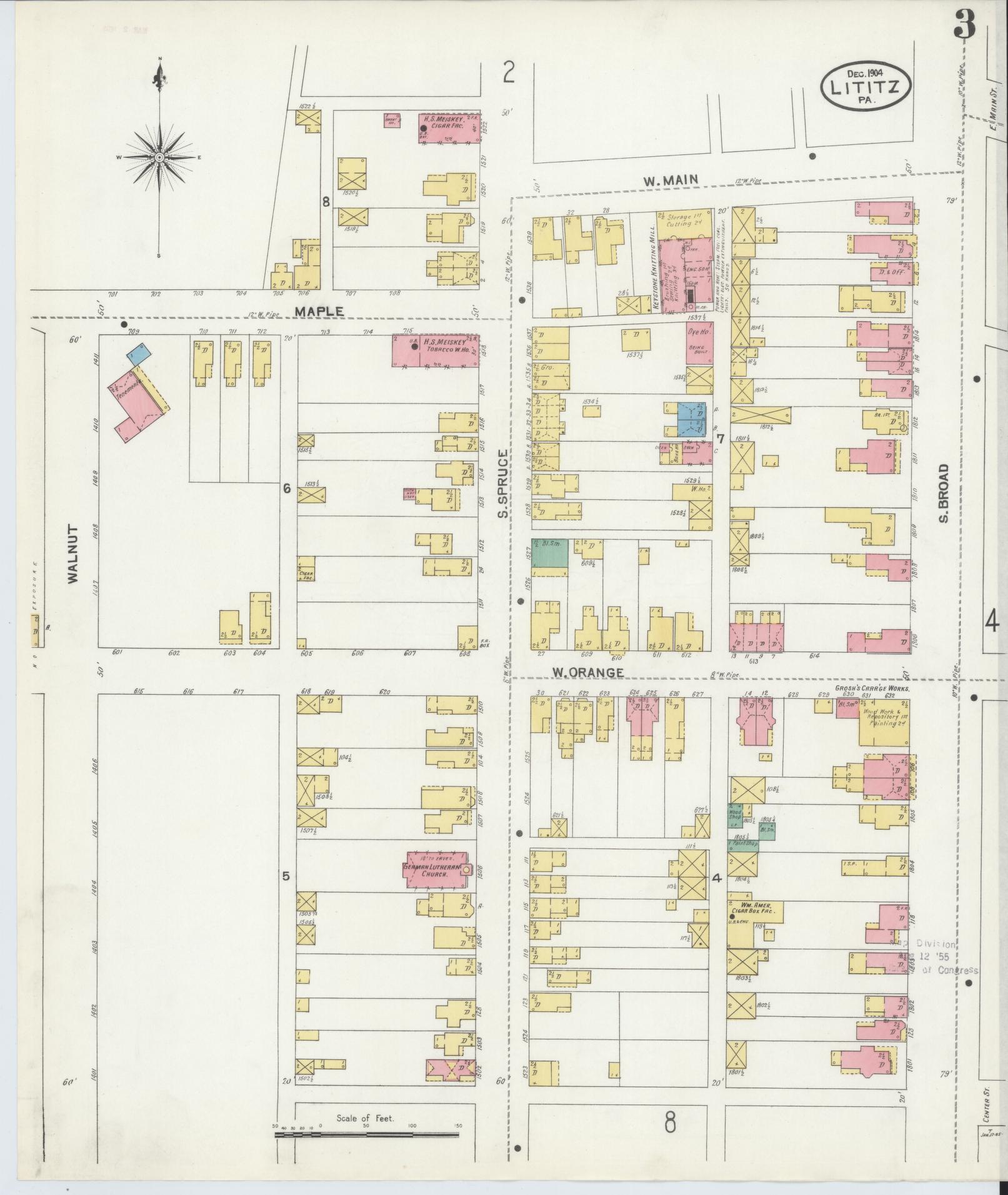 Sanborn Fire Insurance Map from Lititz, Lancaster County, Pennsylvania (1904), Sheet #0003 - Complete Map Set gallery image, historic Sanborn map, vintage wall art, Pennsylvania Pennsylvania