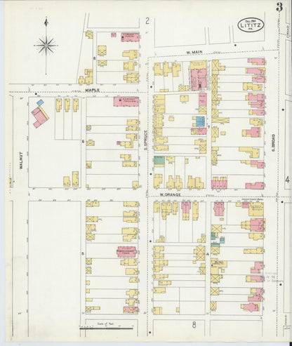 Sanborn Fire Insurance Map from Lititz, Lancaster County, Pennsylvania (1904), Sheet #0003 - Complete Map Set gallery image, historic Sanborn map, vintage wall art, Pennsylvania Pennsylvania