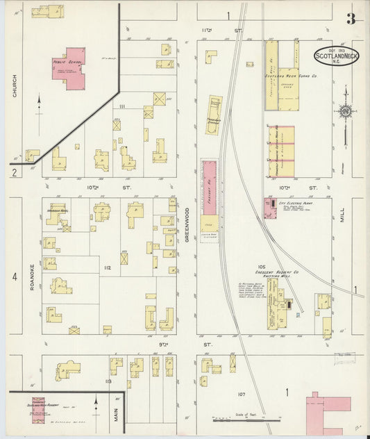 Sanborn Fire Insurance Map from Scotland Neck, Halifax County, North Carolina (1913), Sheet #0003 - Historic Sanborn Fire Insurance Map Print, vintage old map wall art, antique decor, genealogy gift, North Carolina North Carolina map