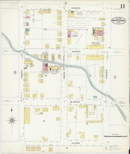Sanborn Fire Insurance Map from Murfreesboro, Rutherford County, Tennessee (1907), Sheet #0011 - Complete Map Set gallery image, historic Sanborn map, vintage wall art, Tennessee Tennessee