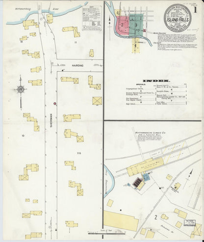 Sanborn Fire Insurance Map from Island Falls, Aroostook County, Maine (1912), Sheet #0001 - Complete Map Set gallery image, historic Sanborn map, vintage wall art, Maine Maine