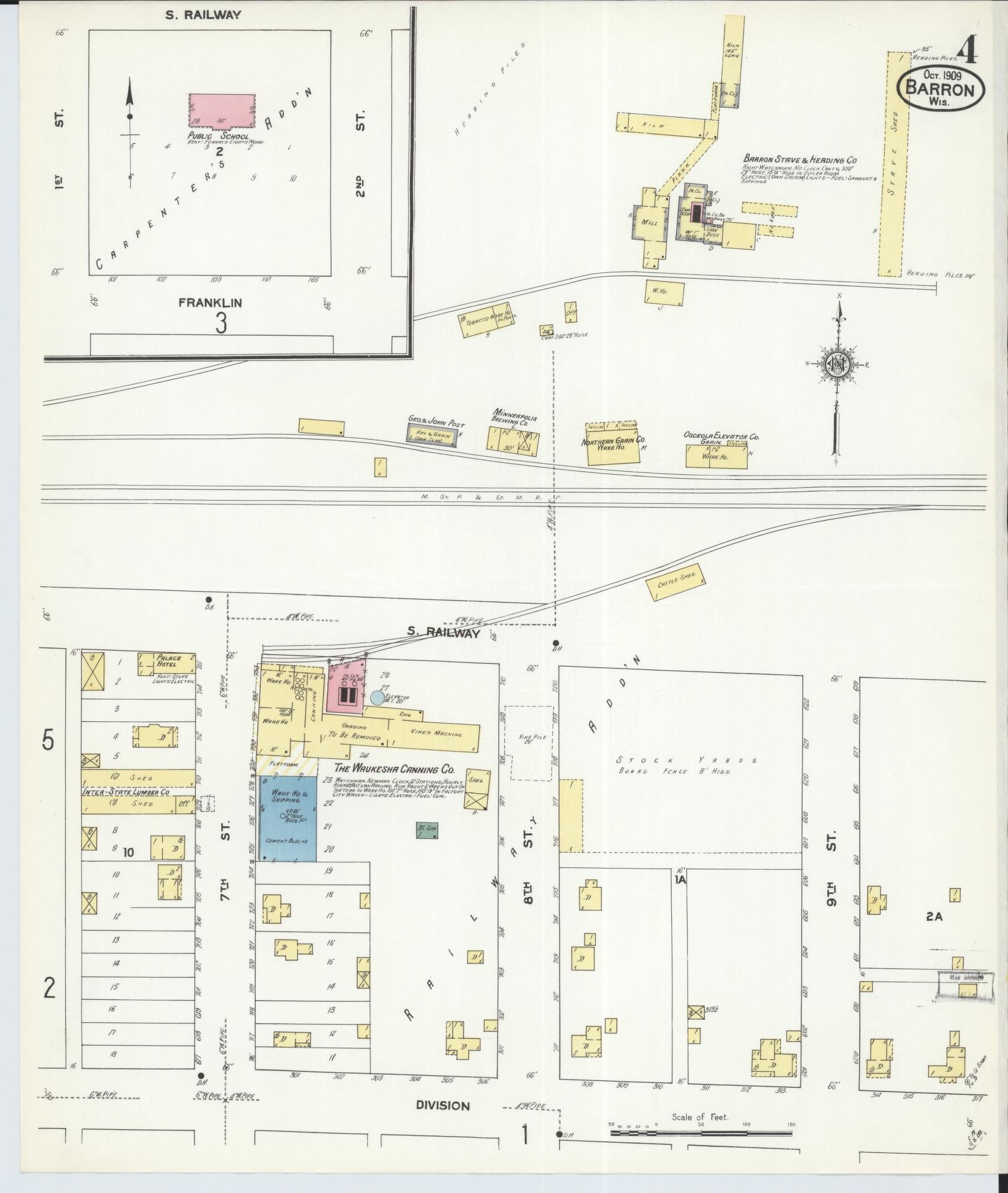 Sanborn Fire Insurance Map from Barron, Barron County, Wisconsin (1909), Sheet #0004 - Historic Sanborn Fire Insurance Map Print, vintage old map wall art, antique decor, genealogy gift, Wisconsin Wisconsin map