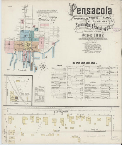 Sanborn Fire Insurance Map from Pensacola, Escambia County, Florida (1887), Sheet #0001 - Complete Map Set gallery image, historic Sanborn map, vintage wall art, Florida Florida