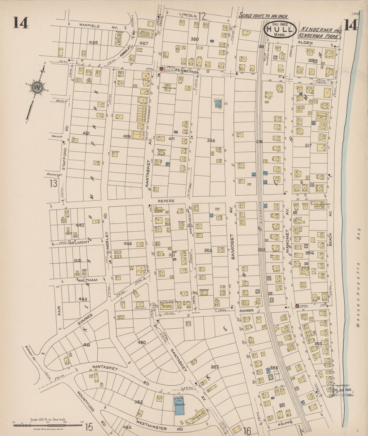 Sanborn Fire Insurance Map from Hull, Plymouth County, Massachusetts (1922), Sheet #0014 - Complete Map Set gallery image, historic Sanborn map, vintage wall art, Massachusetts Massachusetts