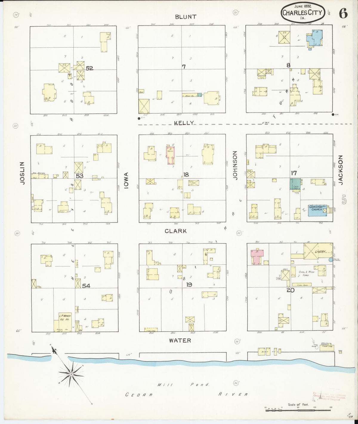 Sanborn Fire Insurance Map from Charles City, Floyd County, Iowa (1892), Sheet #0006 - Historic Sanborn Fire Insurance Map Print, vintage old map wall art