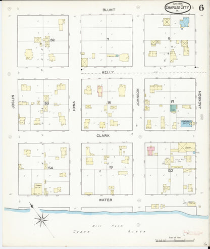 Sanborn Fire Insurance Map from Charles City, Floyd County, Iowa (1892), Sheet #0006 - Historic Sanborn Fire Insurance Map Print, vintage old map wall art