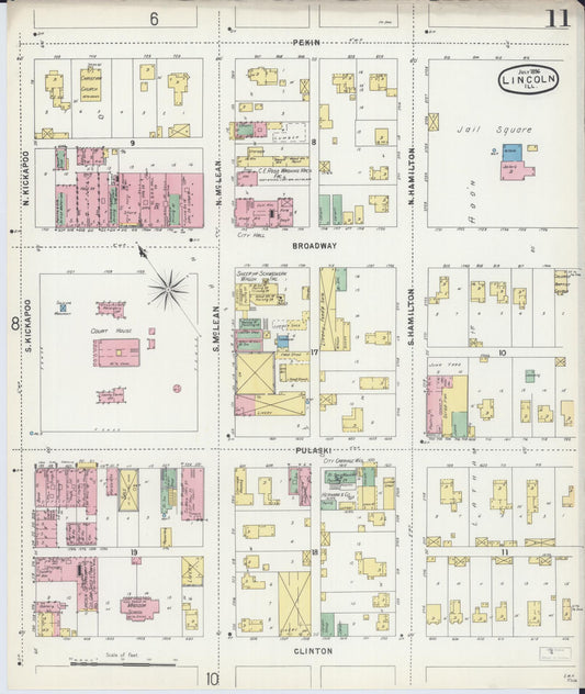 Sanborn Fire Insurance Map from Lincoln, Logan County, Illinois (1896), Sheet #0011 - Historic Sanborn Fire Insurance Map Print, vintage old map wall art, antique decor, genealogy gift, Illinois Illinois map