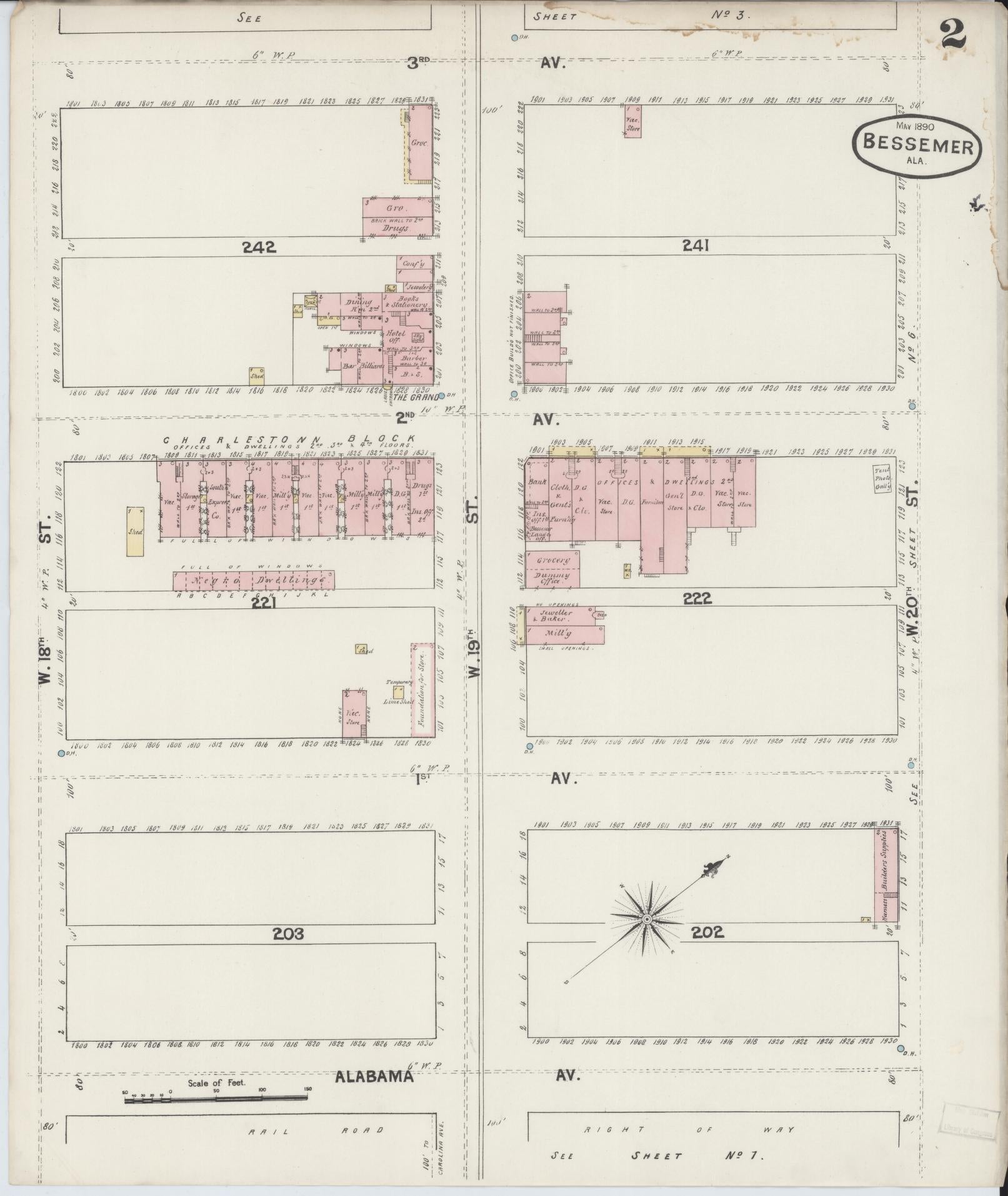Sanborn Fire Insurance Map from Bessemer, Jefferson County, Alabama (1890), Sheet #0002 - Complete Map Set gallery image, historic Sanborn map, vintage wall art, Alabama Alabama