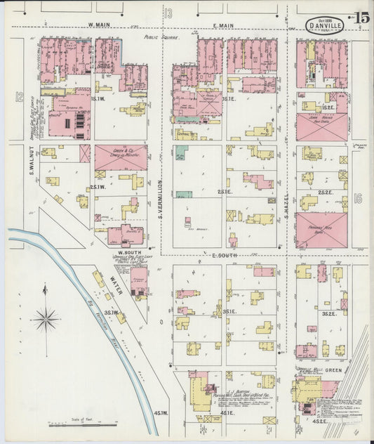 Sanborn Fire Insurance Map from Danville, Vermilion County, Illinois (1895), Sheet #0015 - Historic Sanborn Fire Insurance Map Print, vintage old map wall art, antique decor, genealogy gift, Illinois Illinois map